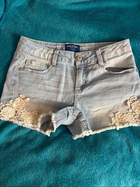 Arizona Light Blue Denim Shorts with Cream Lace Accents